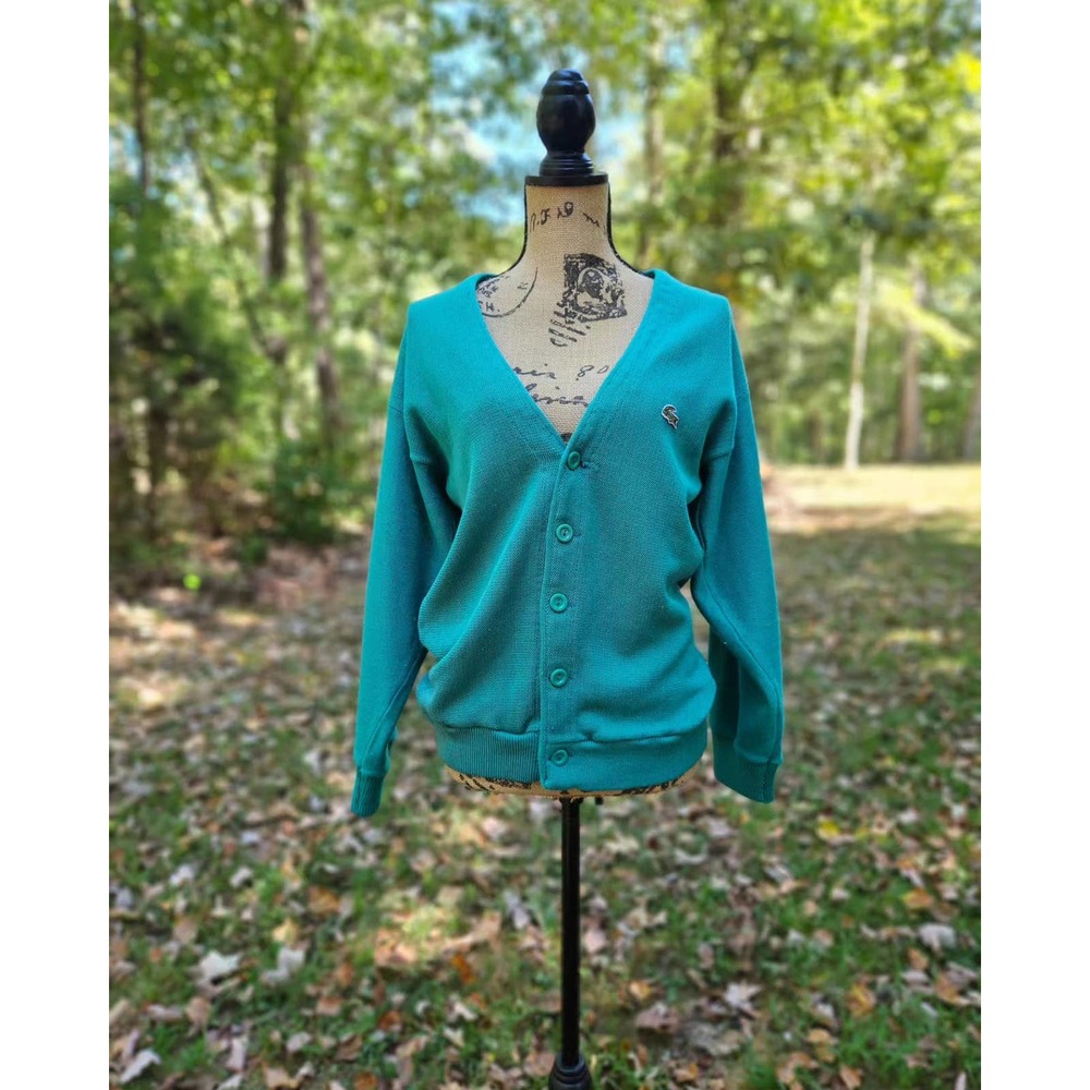 Vintage Lacoste Cardigan 70s 80s Green Chemise Medium